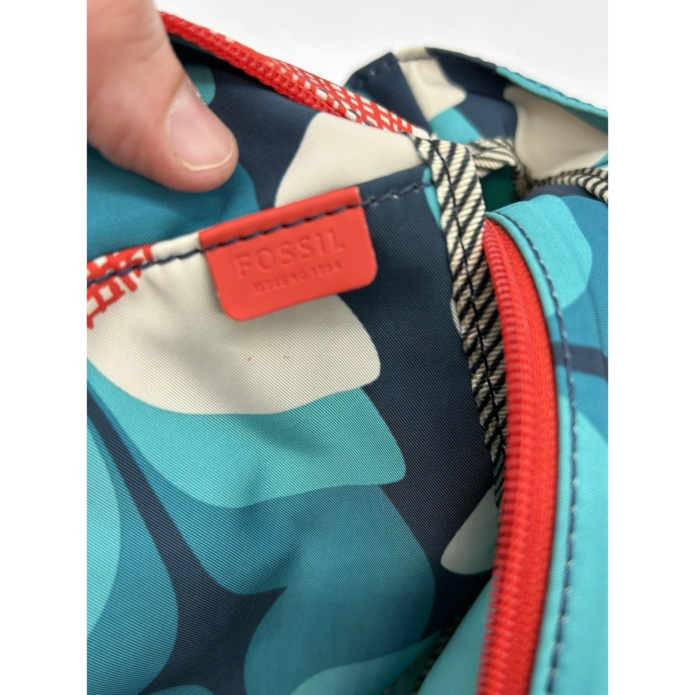 Fossil Keyper Floral Top Zip Shopper‎ Tote Handbag Blue Red Multicolor Purse - Picture 6 of 12